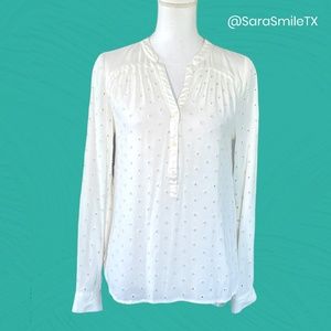 LC LAUREN CONRAD Ivory Polka Dot Cutout Textured Henley Long Sleeve Top - NWOT